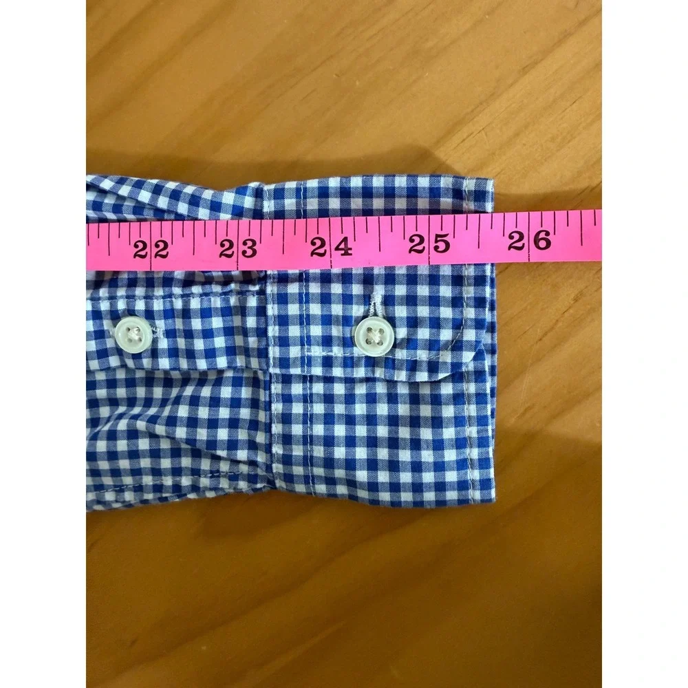 Ralph Lauren Button Down Shirt Kids Sz 8 Blue Gingham Polo Pony Natural Stretch
